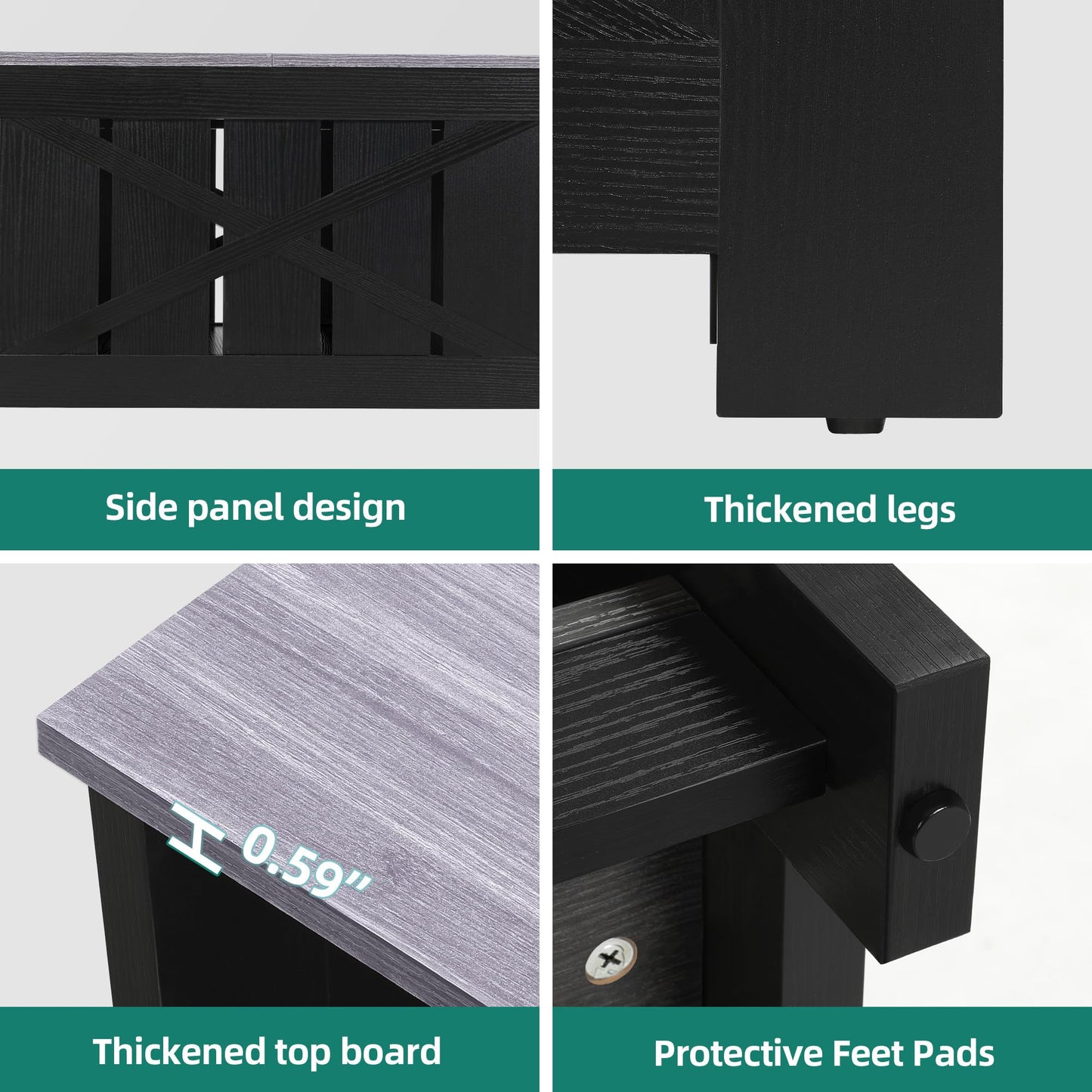 YITAHOME Farmhouse Coffee Table with Storage Rustic Wood Cocktail Table, Square Coffee Tables for Living Meeting Room with Half Open Storage Compartment, Grey and Black