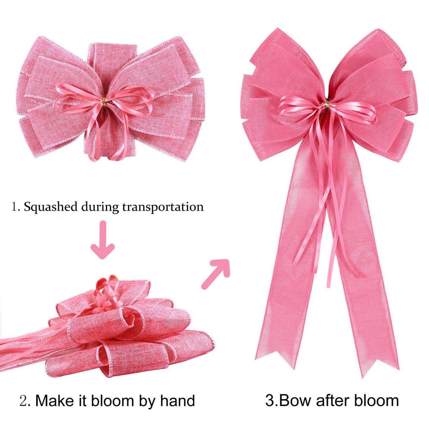 2 Pcs Large Pink Christmas Wreath Bows Decor,Xmas Tree Topper Bow Decorations with Pink Burlap and Glitter String for Christmas Holiday Home Front Door Outdoor