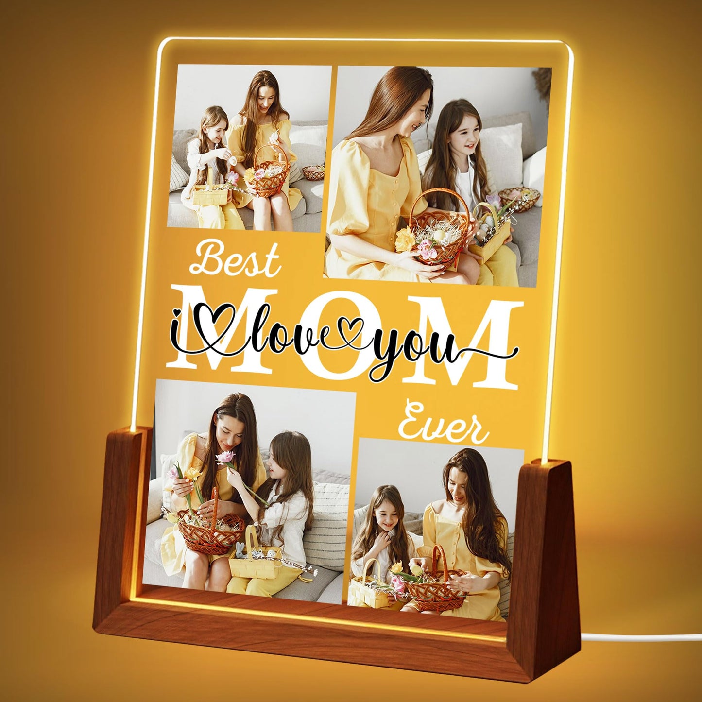 Personalized Fathers Day Birthday Gifts for DAD from Daughter Son Kids Wife, Custom Acrylic Plaque with Photo Frame Light Walnut Base Customized Christmas Unique Gift for Dad Daddy Grandpa Papa