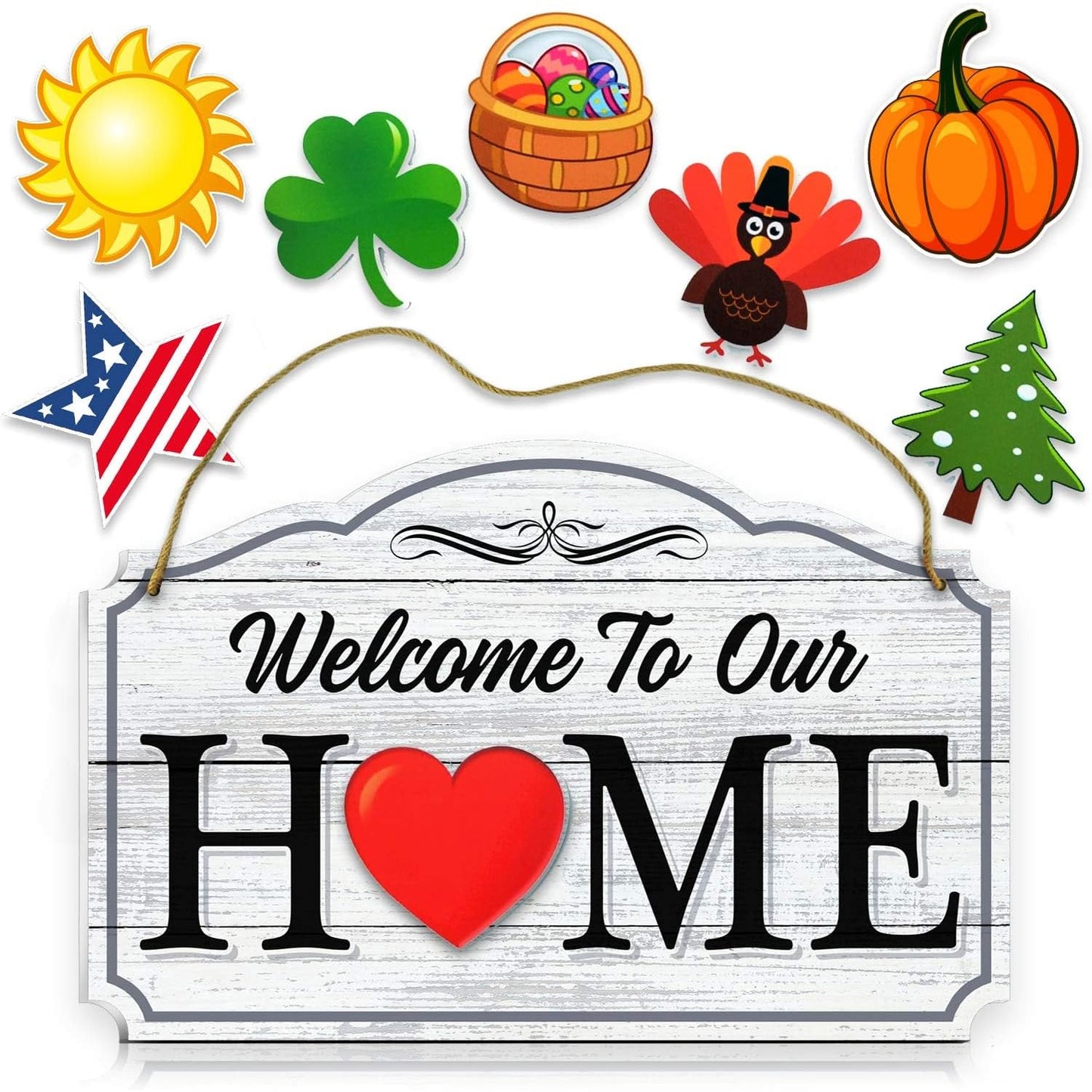 Bigtime Signs Welcome to Our Home Black Wood Grain Print Wall & Front Door Decor - Welcome Sign for Front Door with Interchangeable Home Sign Magnets Halloween, Easter, Fall, Valentines