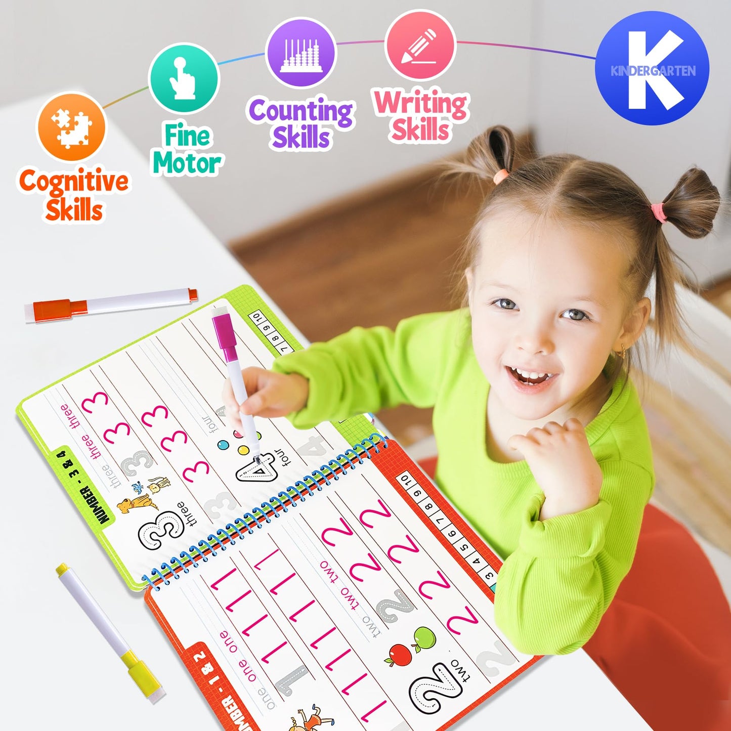 Elite Panda Preschool Learning Activities 60 Reusable Pages - Kindergarten Workbook with Search and Find Games, Letter & Number Tracing Book, Montessori Educational Toys for Kids Ages 3, 4, 5, 6 Gifts