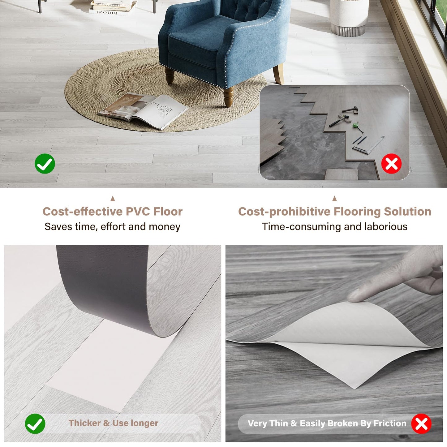 Peel and Stick Floor Tile, INMOZATA Self Adhesive Vinyl Plank Flooring Tile Wood Grain Look 36-Pack 54 Sq.Ft Waterproof Tile Sticker for Bedroom, Living Room, Kitchen, RV(Light Gray)