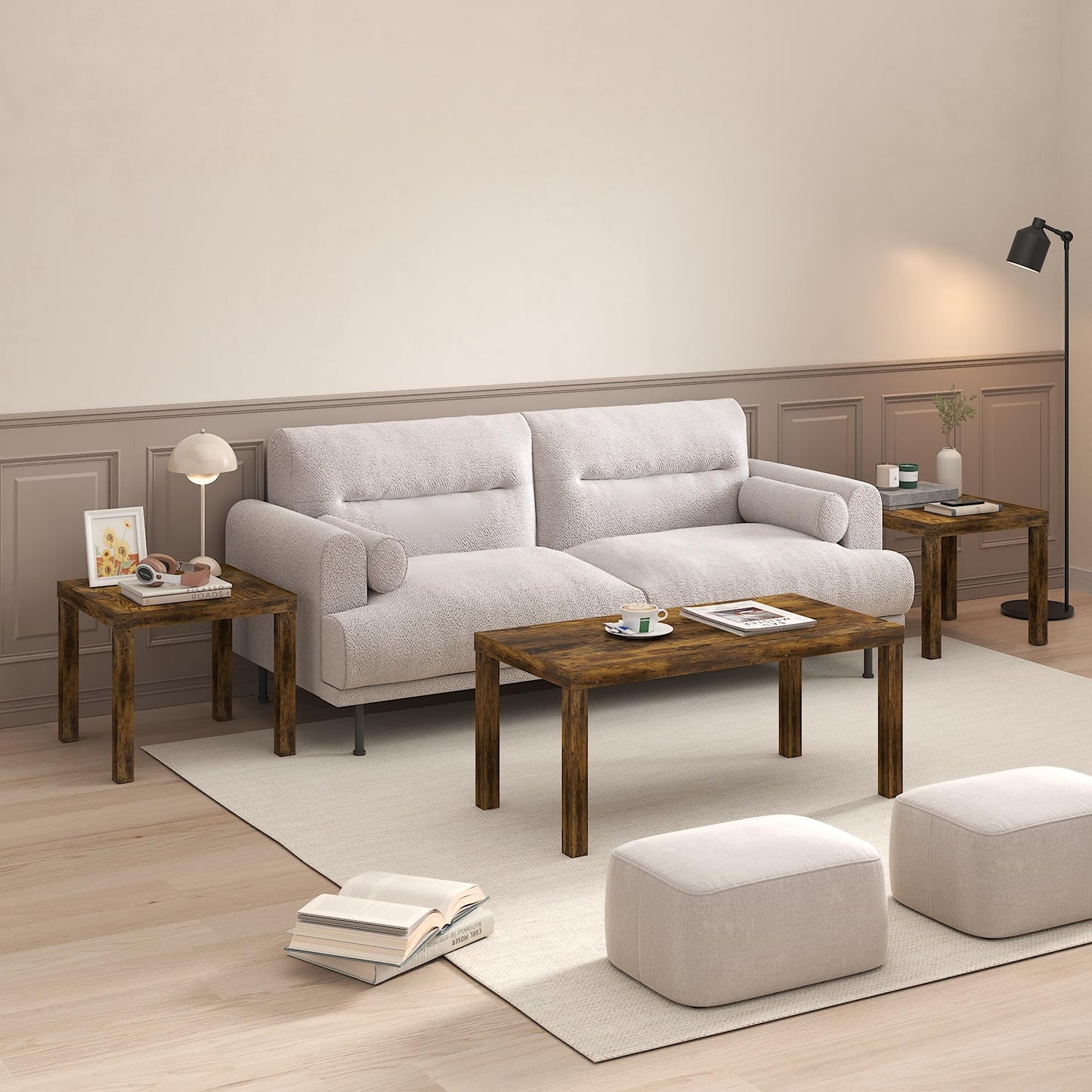 Furinno Classic Homey Square Side Table, Set of 2, Amber Pine