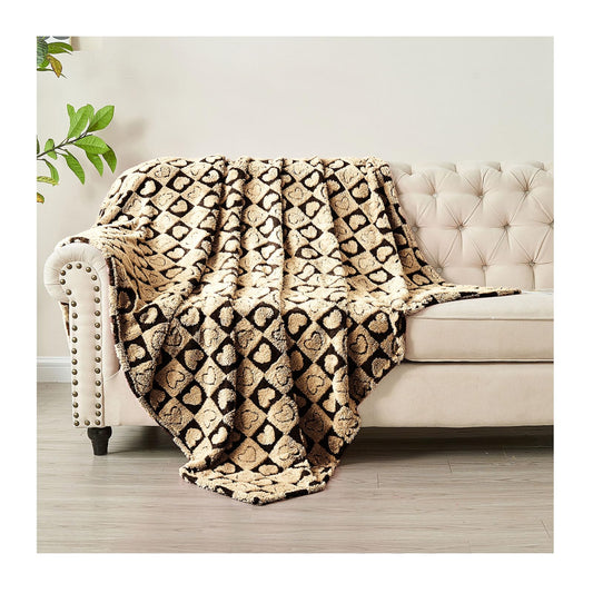 FY FIBER HOUSE Throw Blankets with Heart Checkered,Soft Warm Blankets for Lover Mom Father Gifts,Washable Lightweight Fuzzy Blanket for Couch Sofa Bed Office All Season(Black Brown,50"x60"