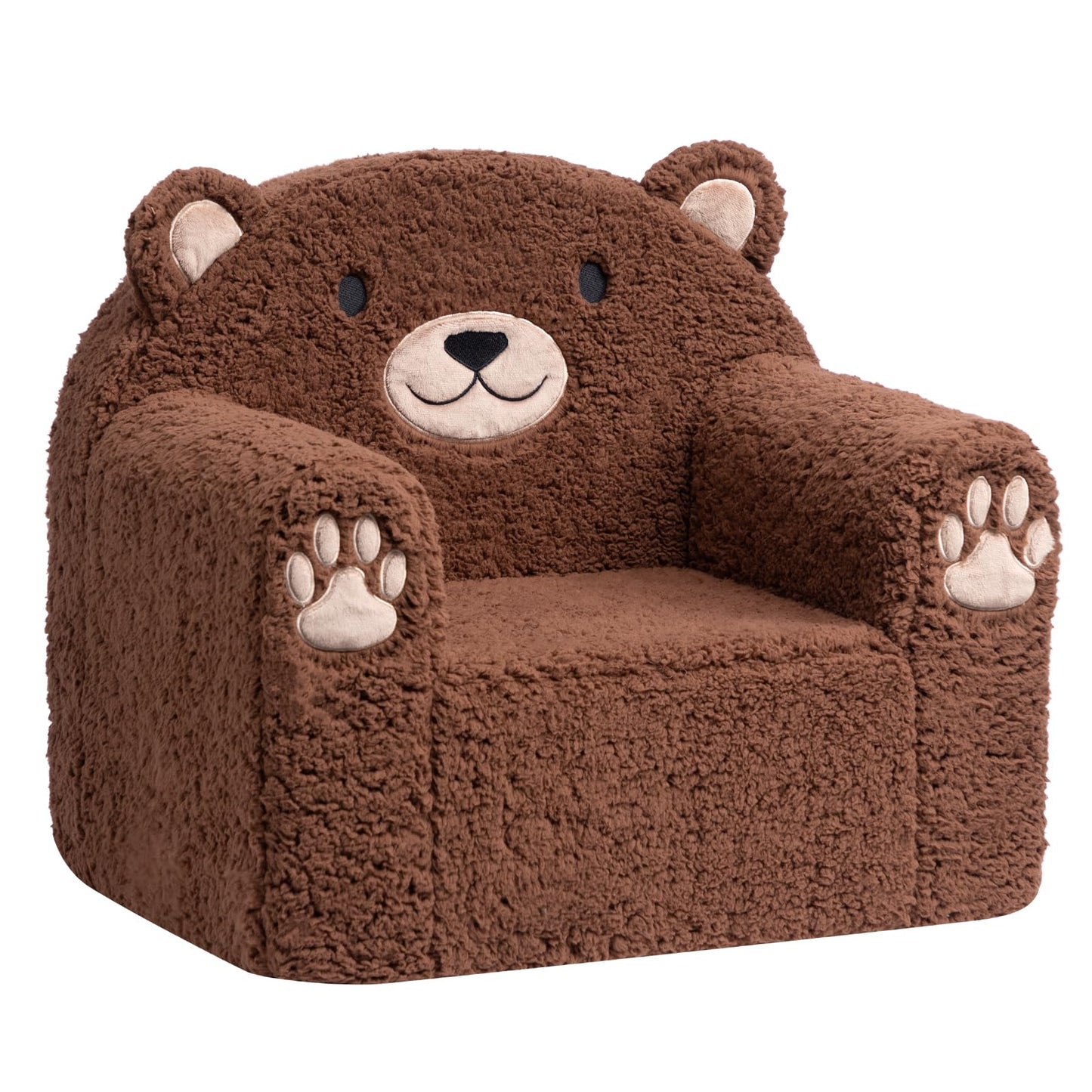 ALIMORDEN Toddler Couch Ultra-Soft Snuggle Chair, Comfy Sherpa Foam Filled Lovely Bear Sofa, Kids Cozy Corner Play Couch for Boys and Girls, Brown