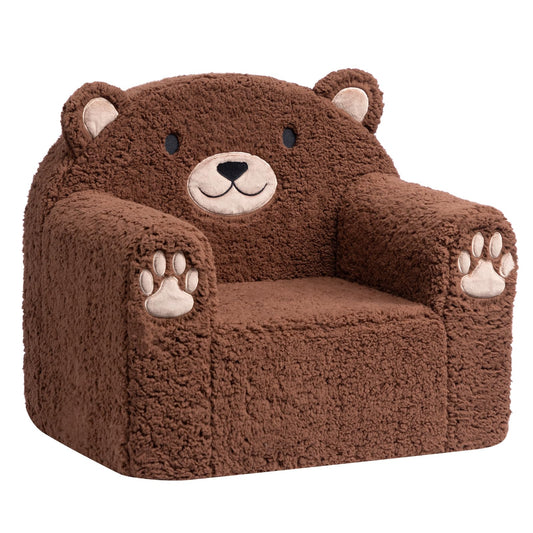 ALIMORDEN Toddler Couch Ultra-Soft Snuggle Chair, Comfy Sherpa Foam Filled Lovely Bear Sofa, Kids Cozy Corner Play Couch for Boys and Girls, Brown