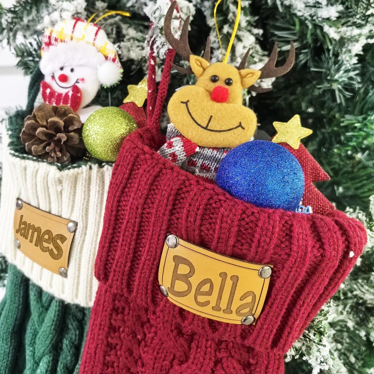 Tkanina Personalized Christmas Stockings,18” Large Custom Christmas Stockings with Names,Customized Xmas Stockings for Fireplace Christmas Holiday Party Decorations,1 Pc