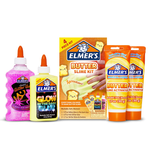 Fluffy Slime Kit, Includes Elmer’s Translucent Color Glue, Elmer’s Glitter Glue, Fluffy Slime Activator, 4 Count
