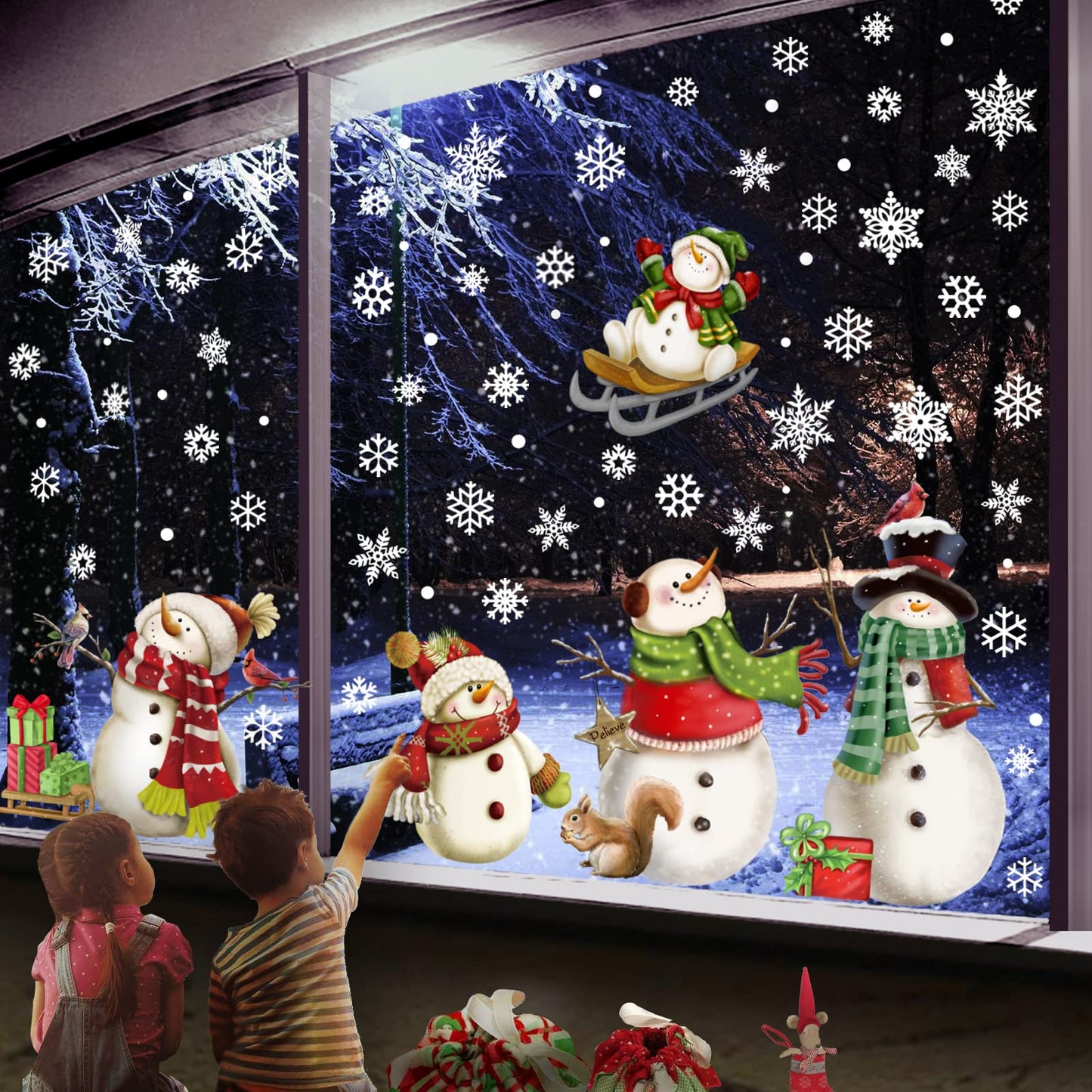Christmas Window Clings，Snowflake Stickers，Snowman Decals，Stickers for Windows Glass，Winter Window Cling，Christmas Decorations Holiday