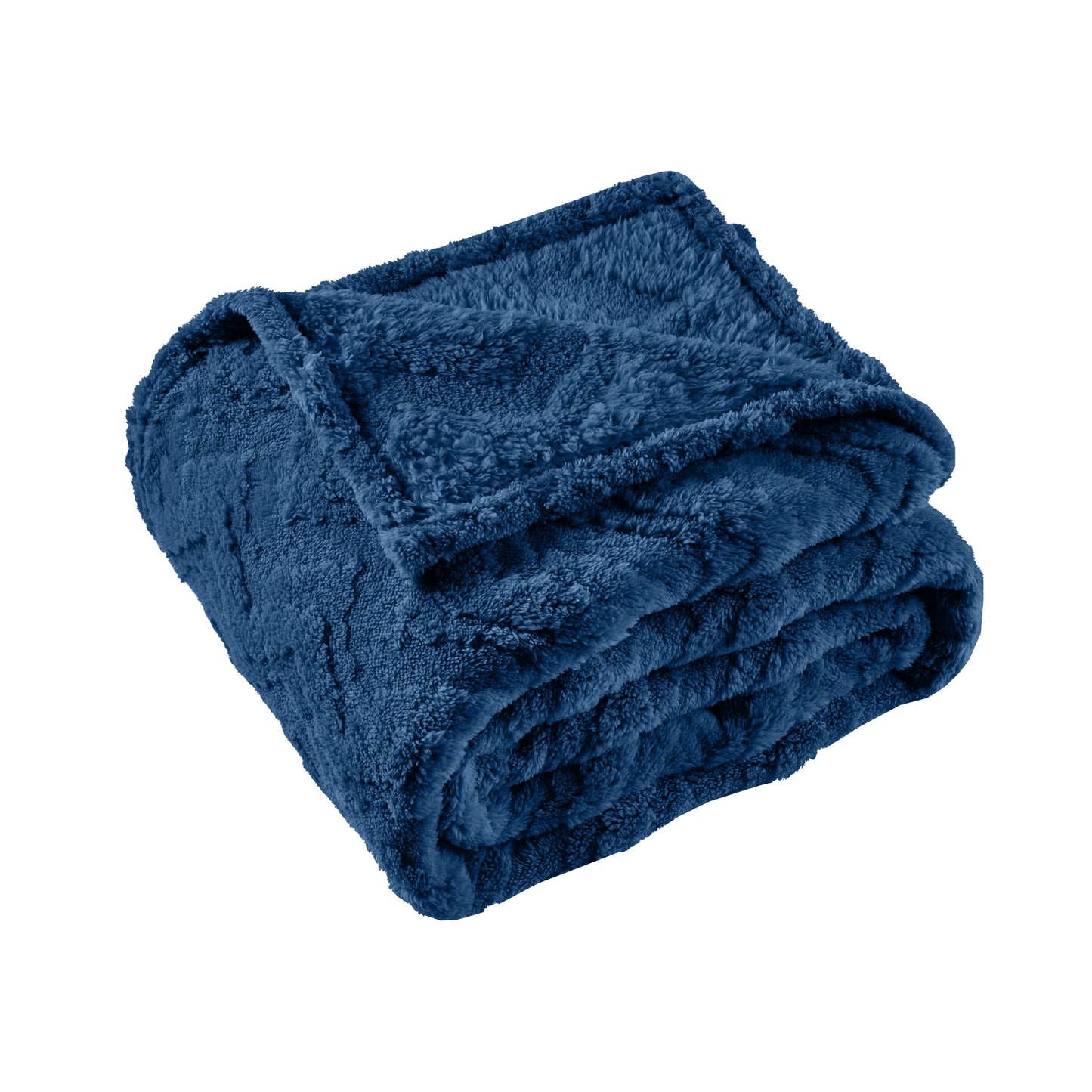 3 Layer Jacquard Throw Blanket - 50x70 Inch Soft Fleece with Wave Pattern, Navy Plush Cozy Blanket for Sofa, Couch, Bed & Chair, All Season Decorative Blanket for Living Room & Bedroom