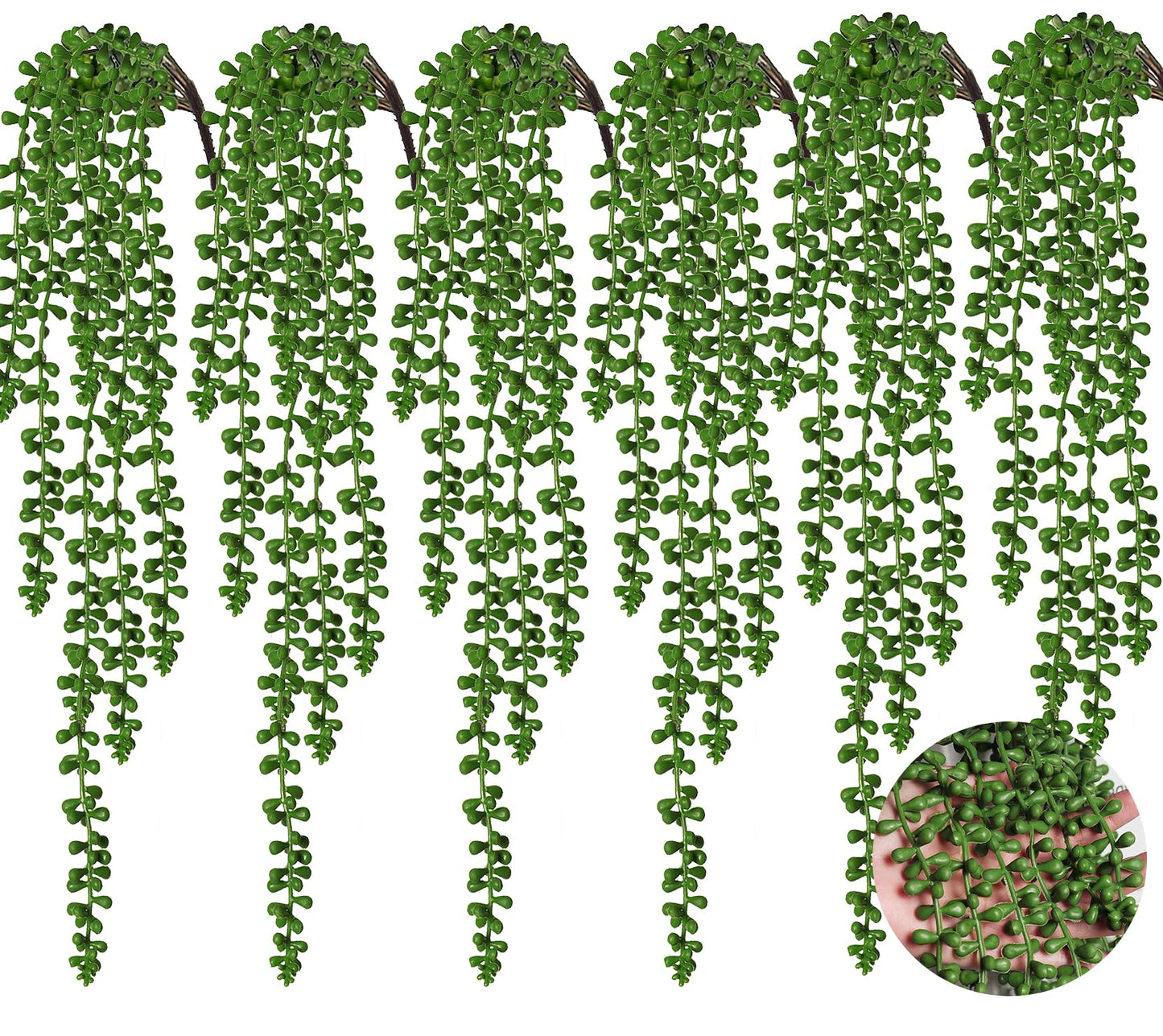 RECUTMS 6pcs Artificial Succulents Hanging Plants Fake Hanging Plants String of Pearls Faux Greenery Wall Plant Artificial Plants Indoor Outdoor Home Decor