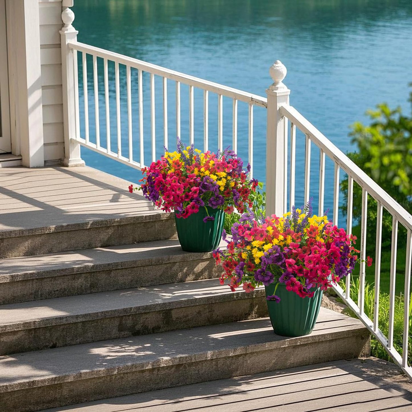 20Pcs UV Resistant Artificial Flowers Outdoor, Realistic Faux Greenery Shrubs with Rust-Proof Stems - Waterproof Fade-Proof Hanging Plants for Garden, Porch, Patio, Cemetery Decor (All-Season Durable)