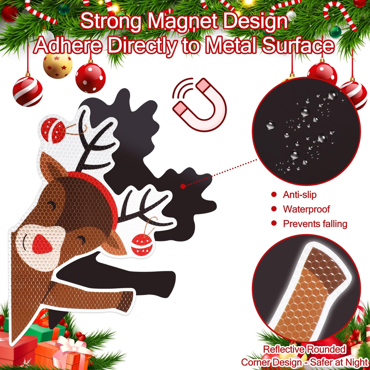 23Pcs Christmas Reflective Car Refrigerator Decorations, Bulb Light Shaped Magnets Set Elk Magnetic Xmas Lights Santa Claus Stickers for Cars or Any Metal Surface Magnet Accessories for Xmas Holiday