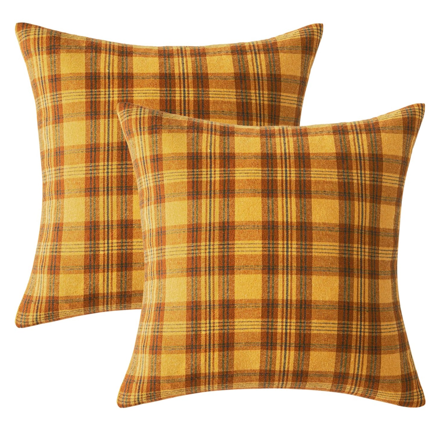 Woaboy Set of 2 Scottish Tartan Plaid Throw Pillow Covers Farmhouse Classic Plaid Decorative Square Cushion Cases Fall Autumn Christmas Home Decor for Sofa Couch Livingroom Bed 18x18 Inch,Orange