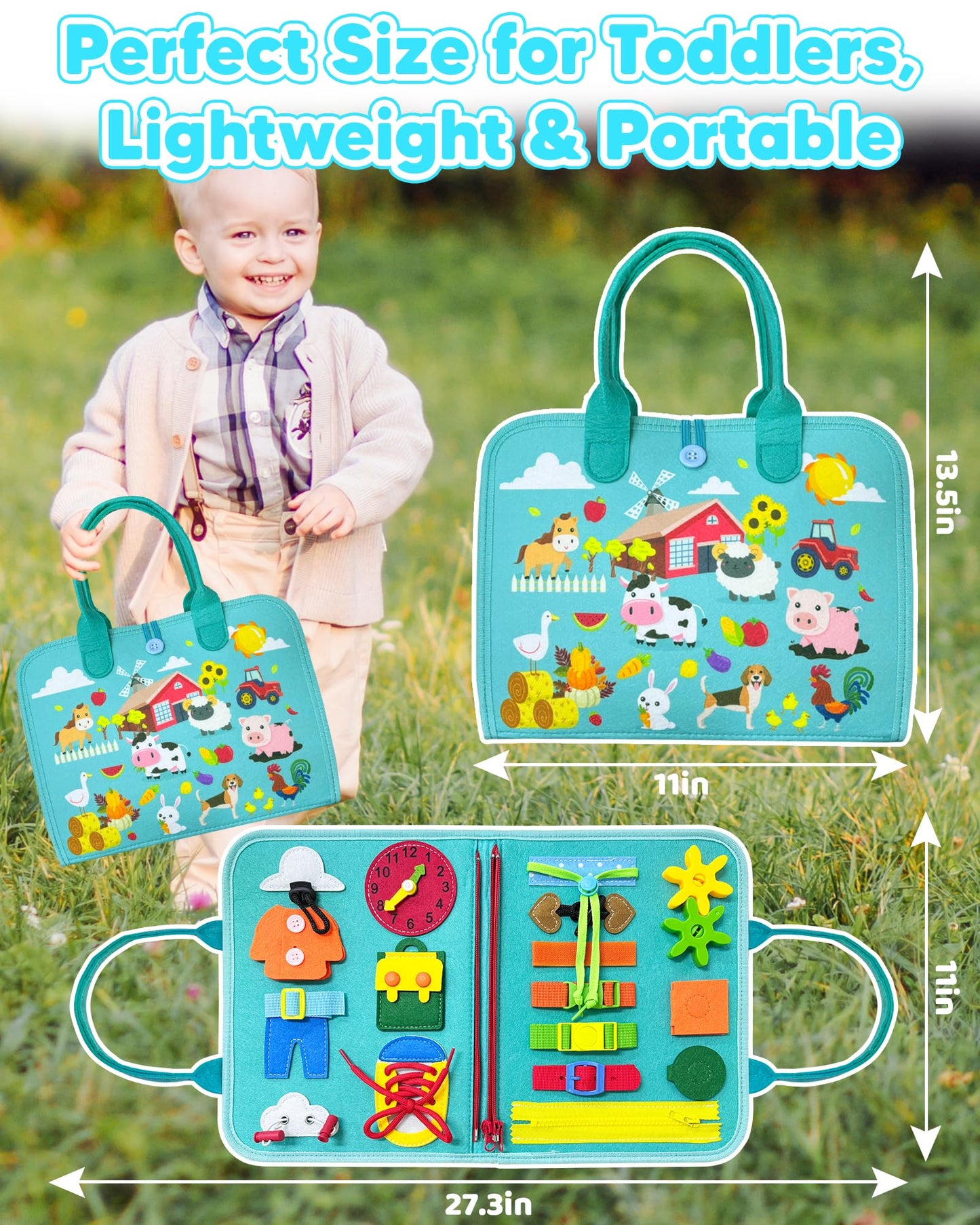 Walenty Busy Board Montessori Toys for Toddler Boy Girl Birthday Gifts, Busy Book Sensory Learning Toys for Toddlers, Educational Activities Airplane Car Travel Toy for Toddlers