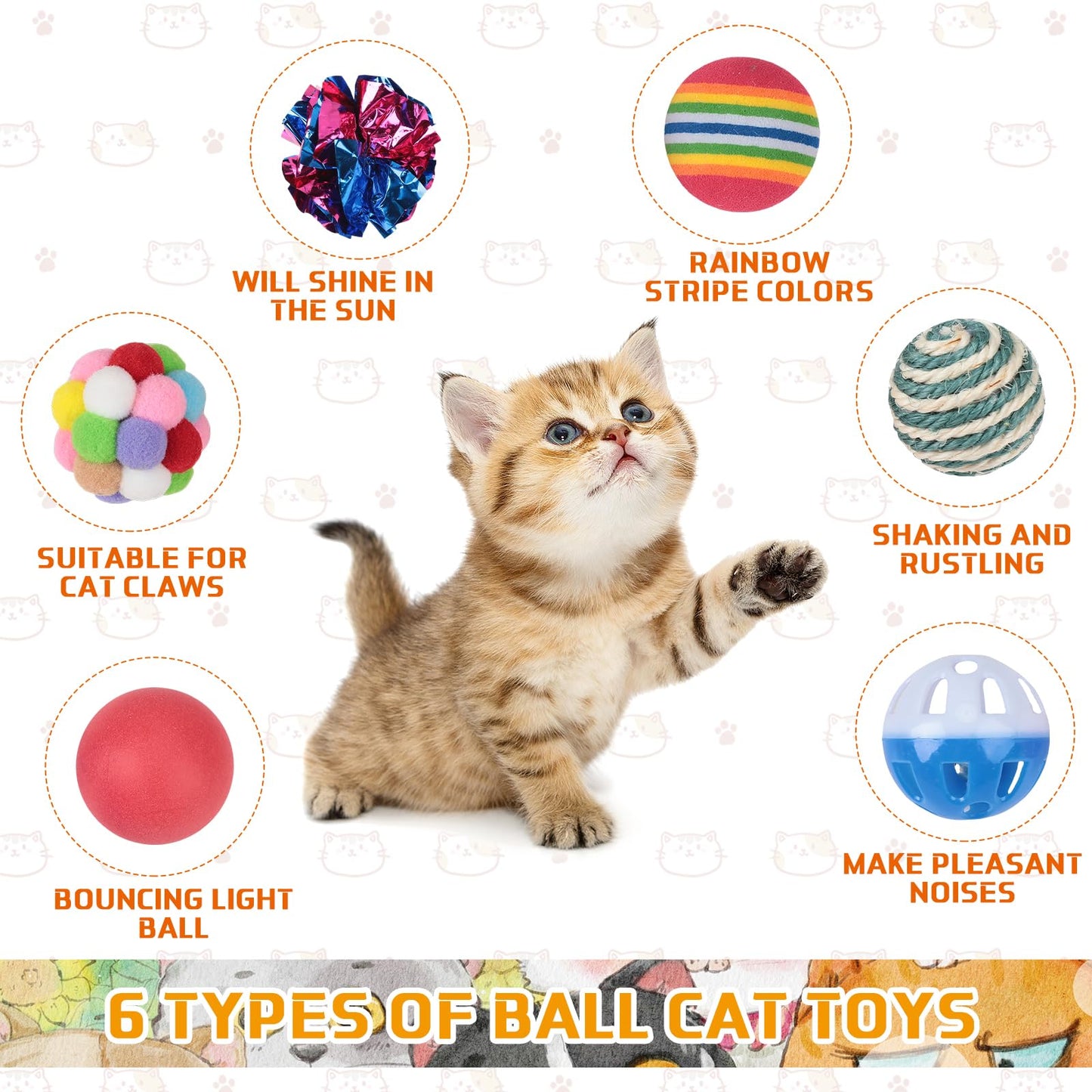 Shappy 150 Pcs Cat Toys Bulk Kitten Toys Pack Variety Funny Interactive Gift Including Mice Rainbow Balls Spring Crinkle Balls for Indoor Cat Kitty Kitten(Classic)
