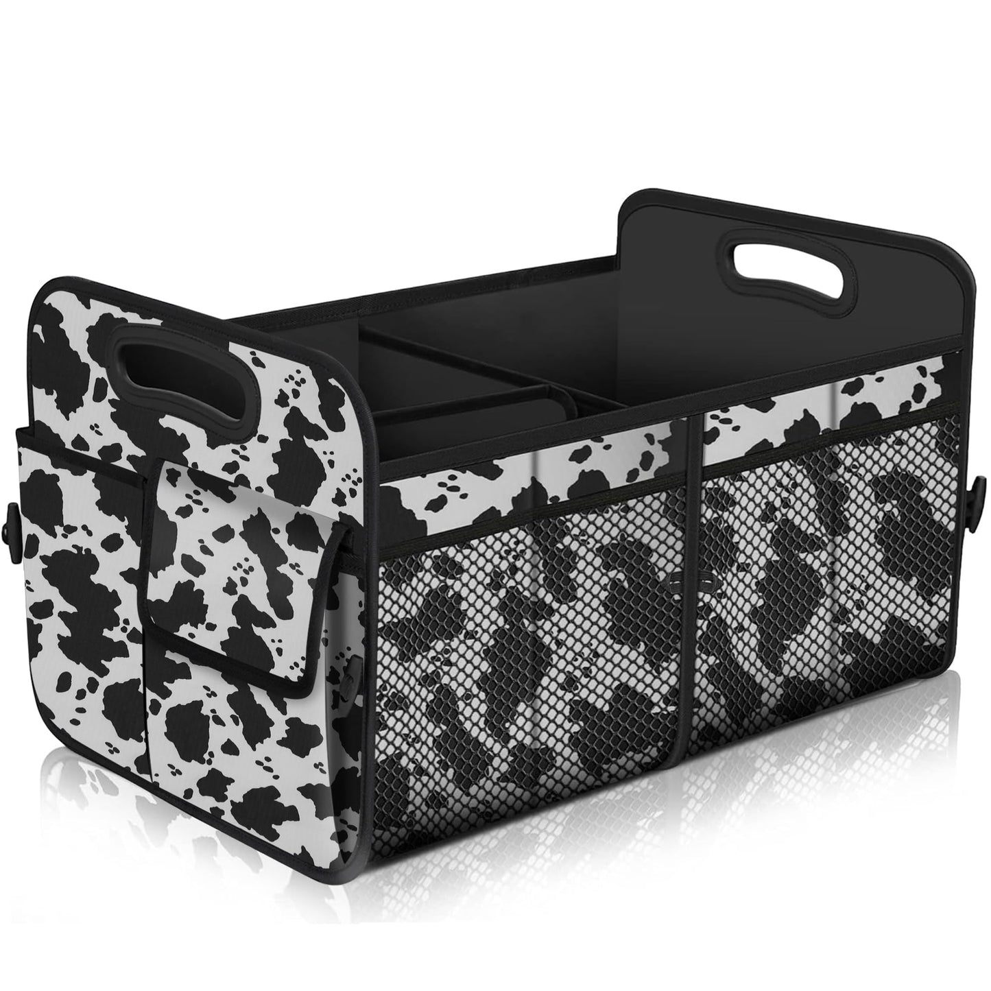 Femuar Collapsible Trunk Organizer - 90L Large Capacity with 15 Pockets, Waterproof for SUV/Car/Jeep/Sedan, Extra Large Leopard Print