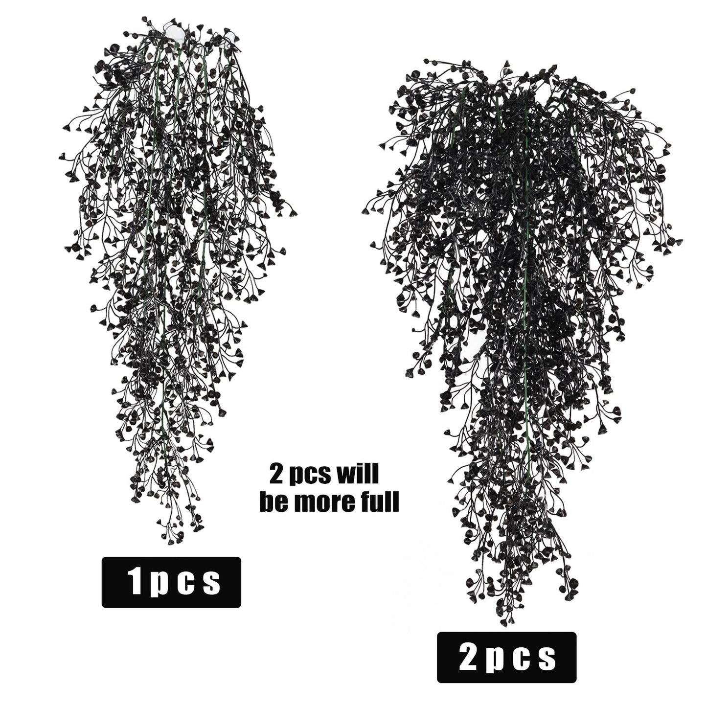 RECUTMS Artificial Hanging Plants Indoor 4 Pcs Artificial Ferns Plants Large Faux Hanging Plant Wall Plants Fake Ivy Room Fall Home Garden Wedding Halloween Party Indoor Outdoor Decor(Black)