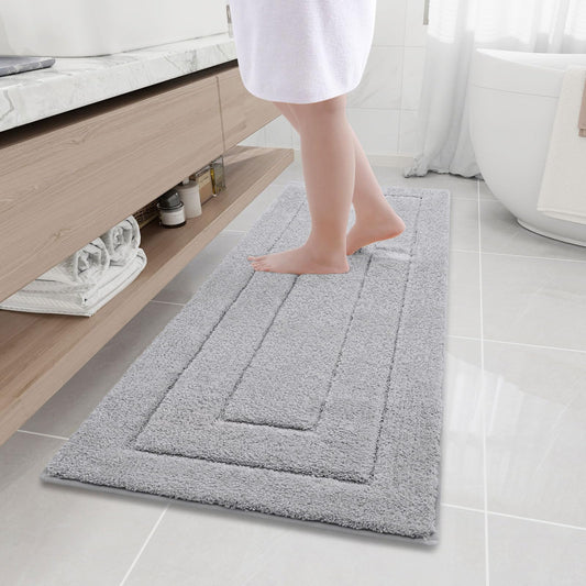 Buganda Bathroom Rugs, 59" x 20", Soft and Absorbent Microfiber Bath Rugs, Non-Slip Shaggy Shower Carpet, Machine Wash Dry Bath Mats for Bathroom Floor, Tub and Shower, Grey