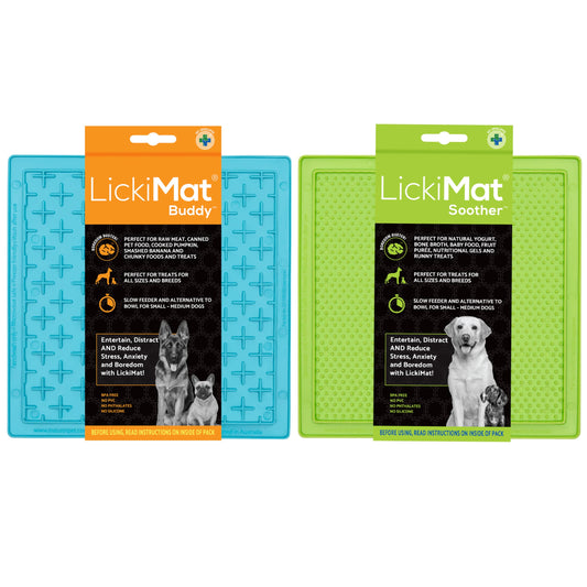 LickiMat 8"X8" Pack of 2 Classic Soother & Buddy Dog Slow Feeders Lick Mat Boredom Anxiety Reduction Perfect for Food Treats Yogurt Peanut Butter Fun Alternative to Slow Feed Dog - (Green & Turquoise)