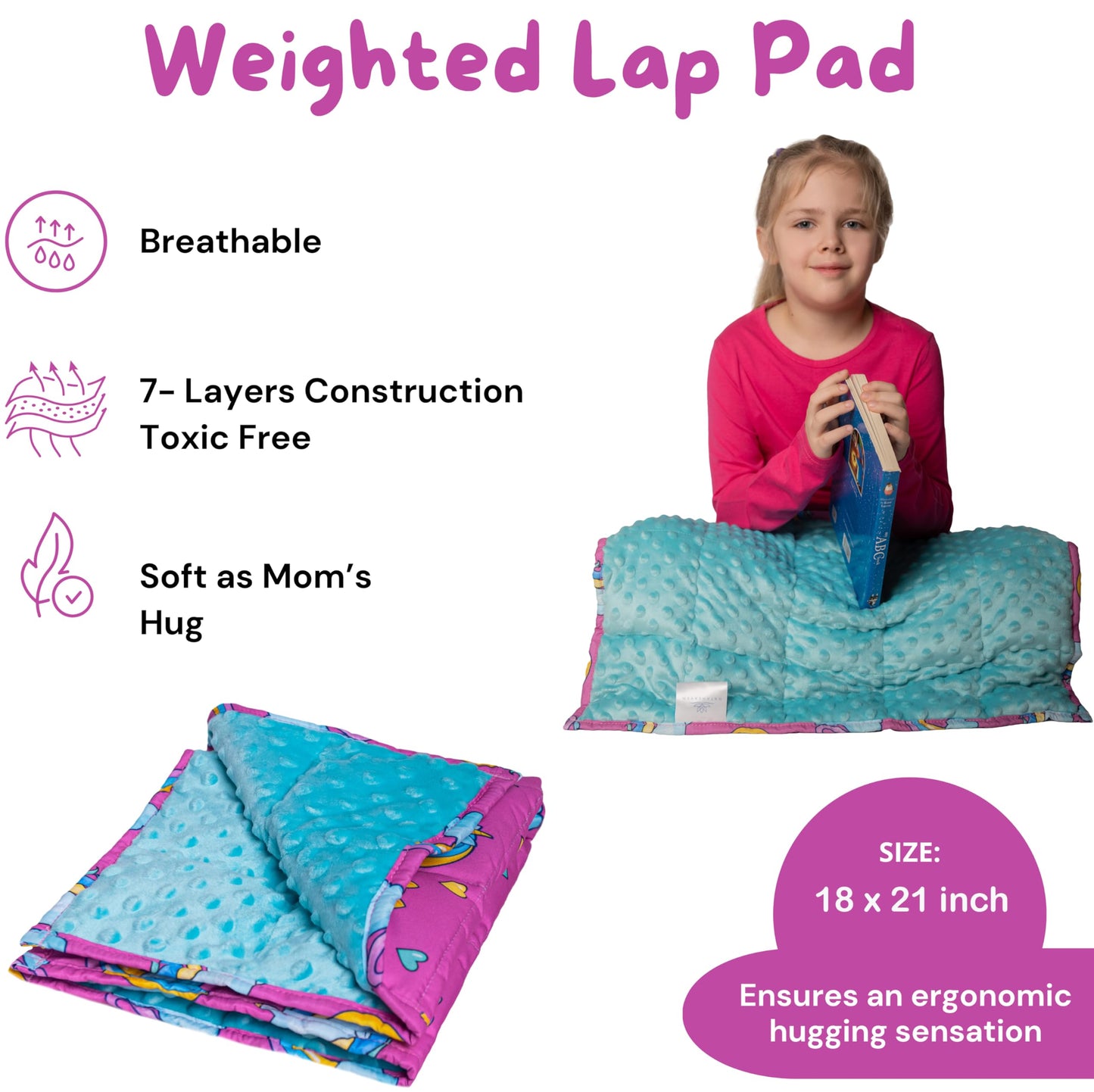 NATAHEAVEN Sensory Weighted Lap Pad 5 lbs - Teenager Boys Girls -Soft Warm Comfortable Items for Calm Down - Weighted Lap Pad for Kids with Sensory Needs - 18 * 21 inch