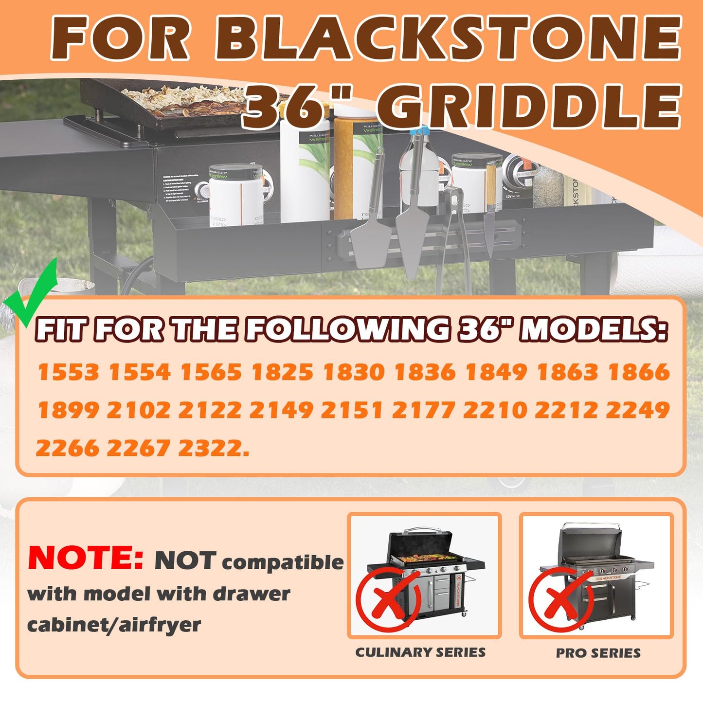 MOASKER Front Griddle Caddy for Blackstone 36" Griddle, Accessories Storage Bin with Magnetic Tool Holder for Blackstone 36 Inch Grill Caddy Organizer, Front Bottle/Spatula/Tool Shelf for Black Stone