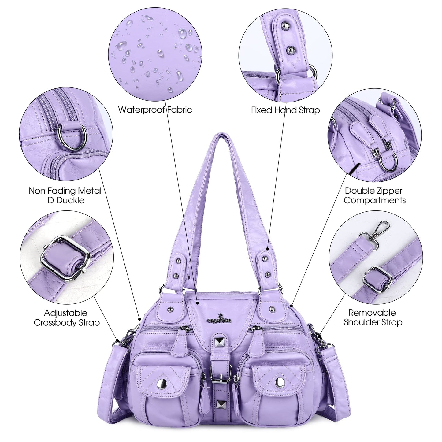 Angel Kiss Hobo Crossbody Purses for Women Shoulder Bag Multipocket Soft Hobo Purses Removable Strap Leather Handbags