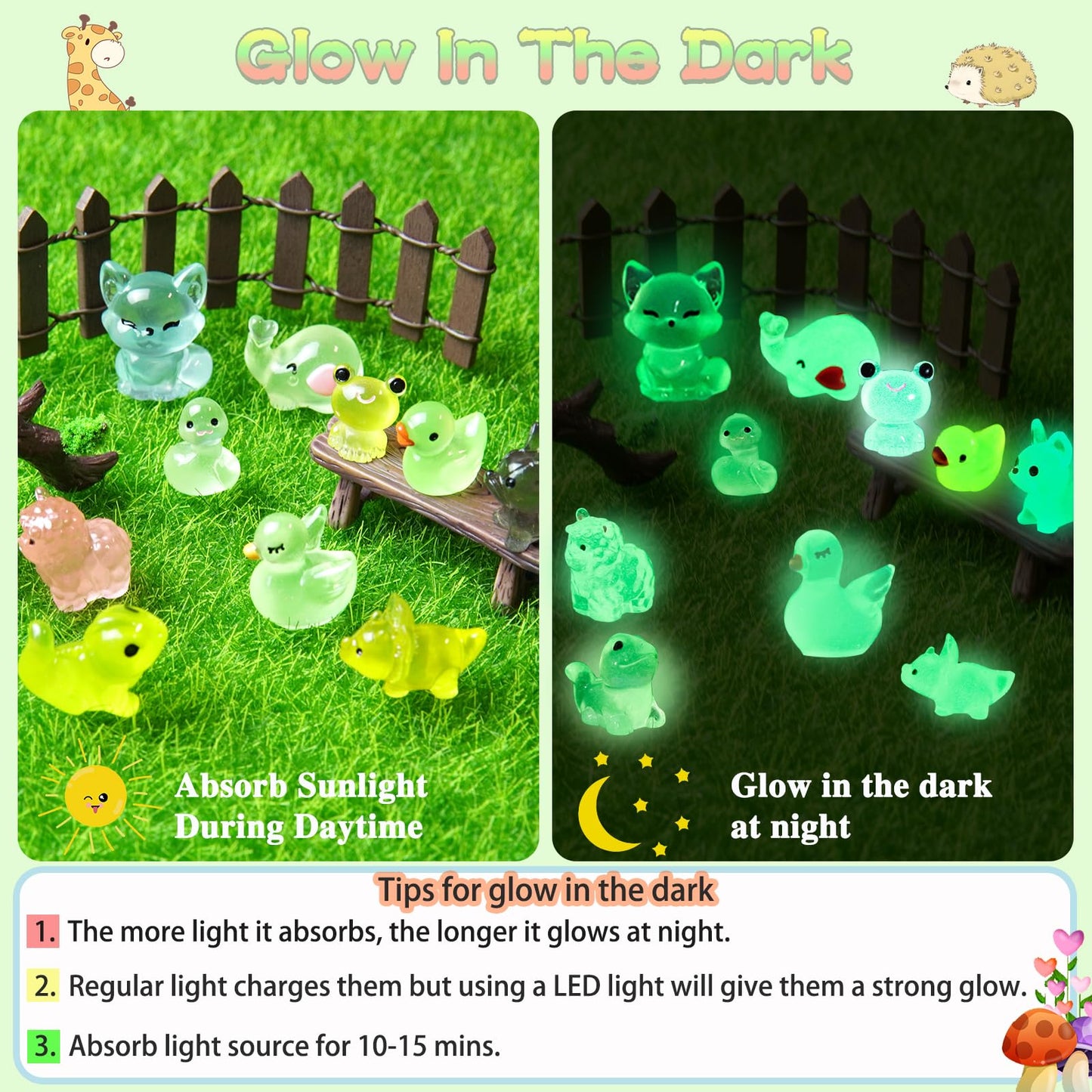 120PCS Luminous Mini Animals Glow in The Dark, 43 Style Tiny Resin Animals for Prank Garden Micro Landscape Dollhouse Decor Craft