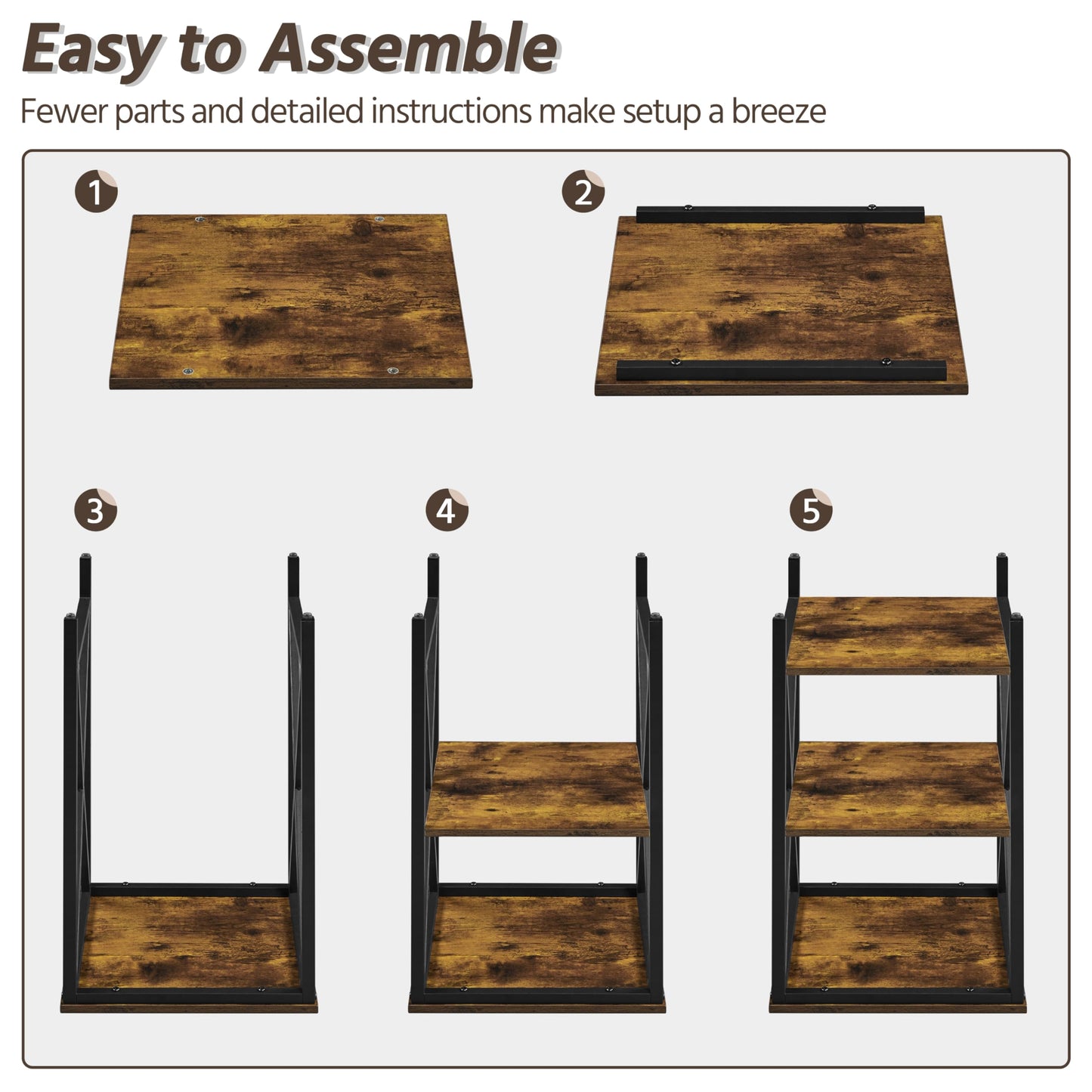 Yaheetech Industrial End Tables Set of 2, 3-Tier Side Tables with Storage Shelves for Living Room, X Design, Strong Metal Frame, Easy Assembly, 16x16x24.5 in, Rustic Brown