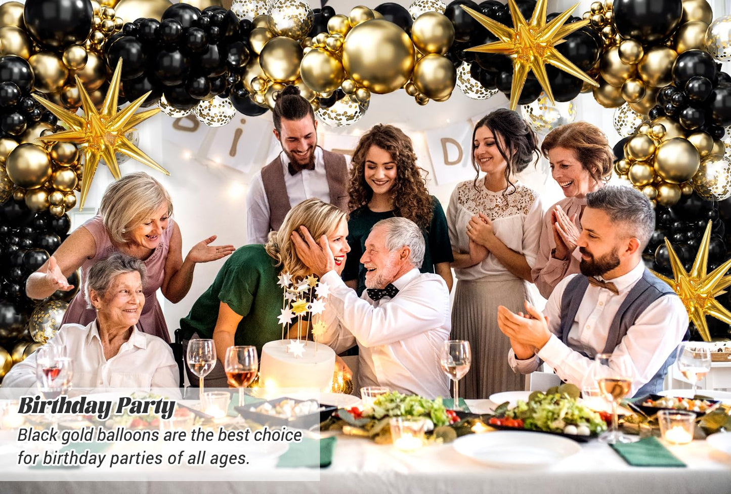 FOTIOMRG Black and Gold Balloons Garland Arch Kit, 5 10 12 18inch Black Gold Confetti Latex Balloons for 2025 Graduation New Year Anniversary Birthday Party Decorations