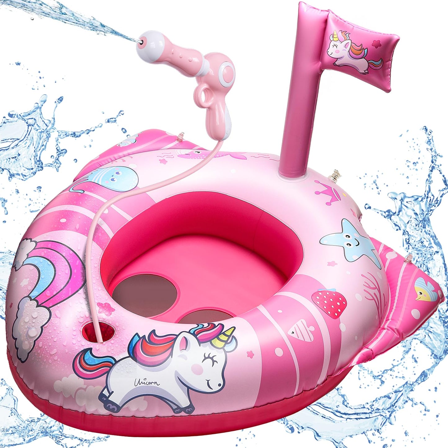 HopeRock Unicorn Pool Floats for Toddlers and Kids, with Water Gun, Pool Toys for 3-8 Years Old Girls, Inflatable Swimming Pool Toys