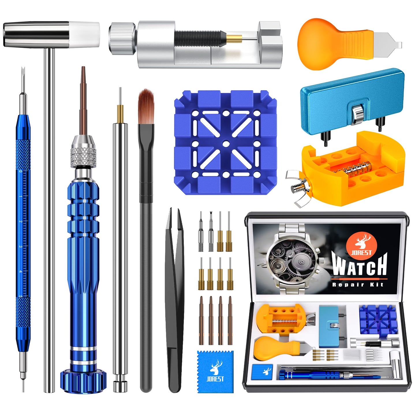 JOREST Watch Repair Kit, for Watch Battery Replacement & Watch Link Removal and Resizing & Watch Opener, Watch Repair Screwdriver Set, Watch Wrench Back Remover, Watch Cleaning, Spring Bar Tool