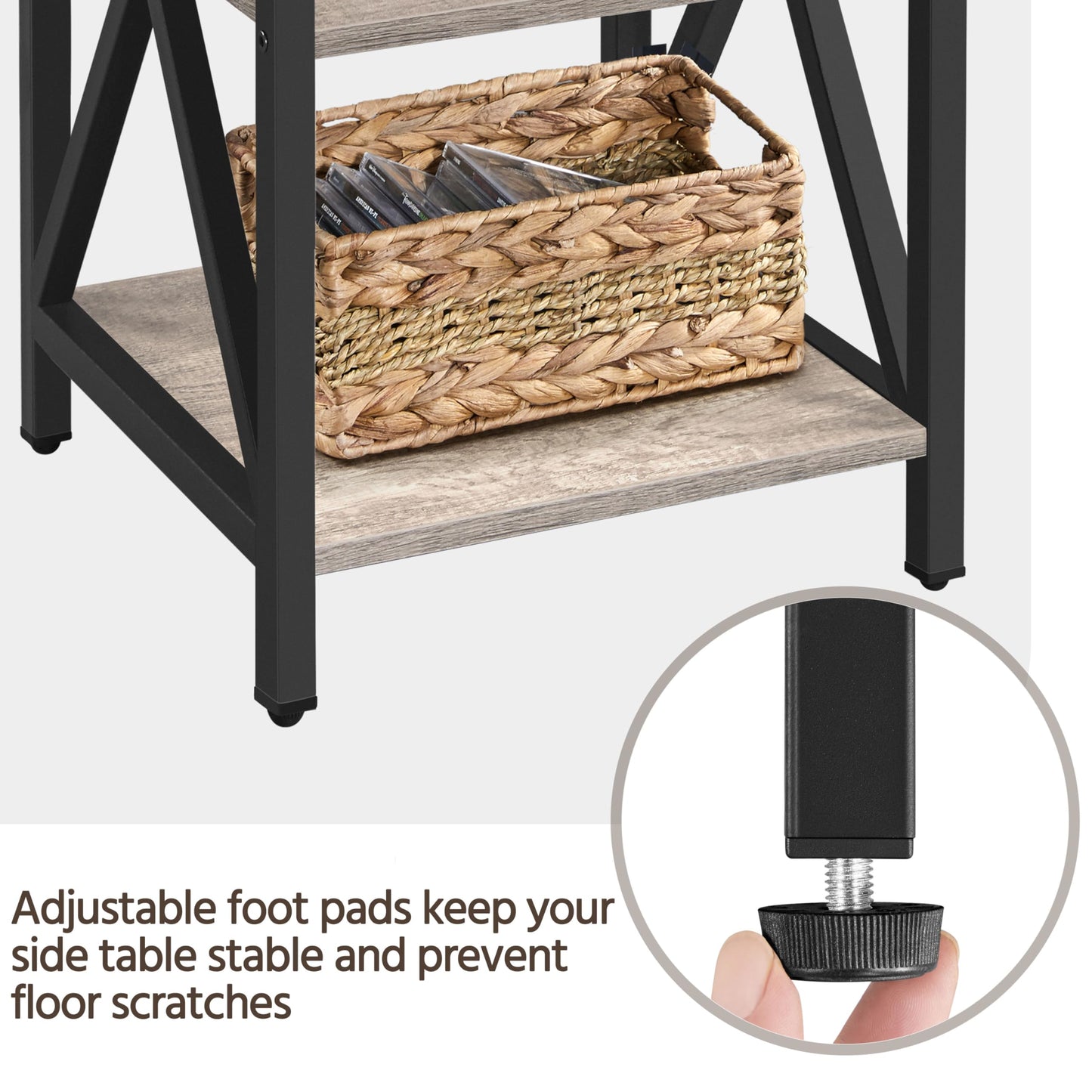 Yaheetech Industrial End Tables Set of 2, 3-Tier Side Tables with Storage Shelves for Living Room, X Design Sofa Tables, Strong Metal Frame, Easy Assembly, 16x16x24.5 in, Gray