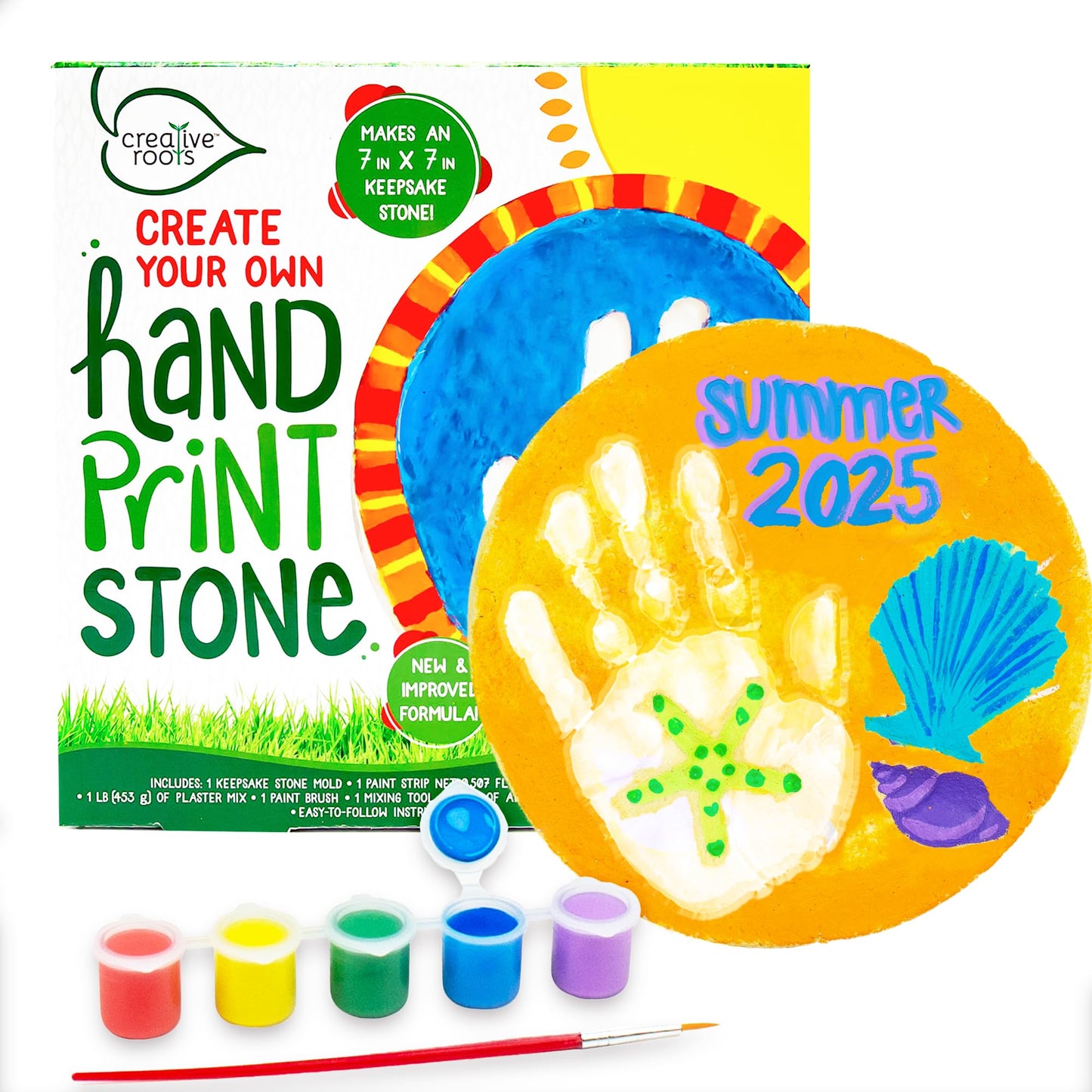 Creative Roots Mosaic Sun Stepping Stone Kit, Includes 7-Inch Ceramic Stepping Stone & 6 Vibrant Paints, DIY Garden Stone for Kids Ages 6+