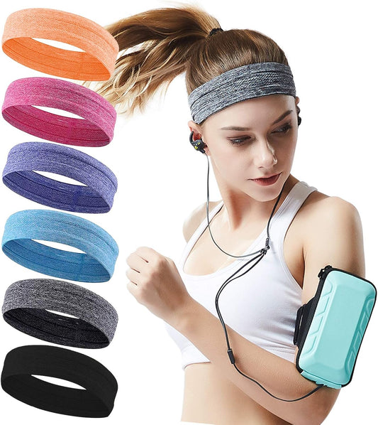 6Pack Sweat Bands Headbands for Women Workout, Women's Fashion Non Slip Headband, Moisture Wicking Sweatband for Sports Running Athletic Yoga