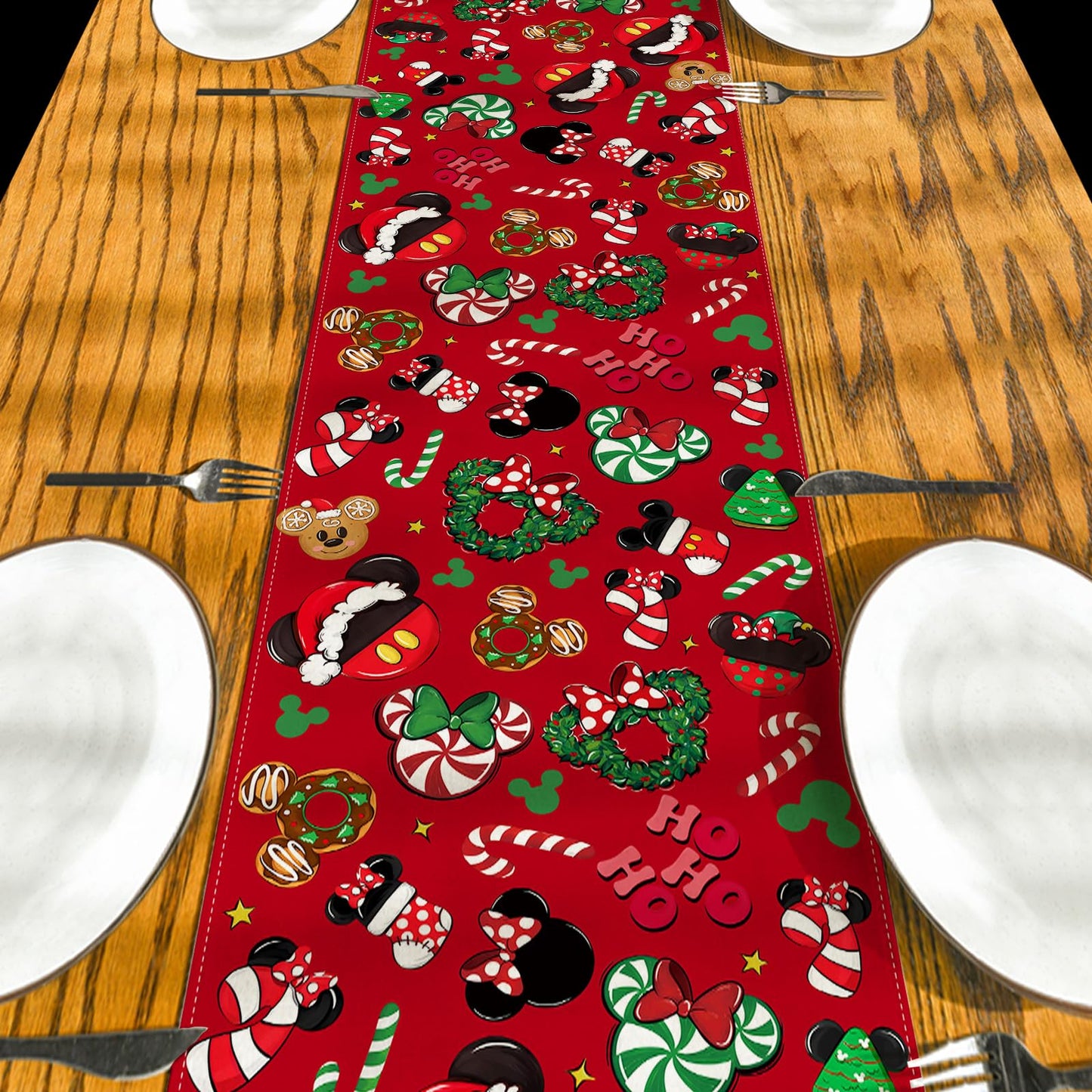 Christmas Table Runner Christmas Cartoon Mouse Table Cover New Year Winter Xmas Decor Red Christmas Decorations for Home Party