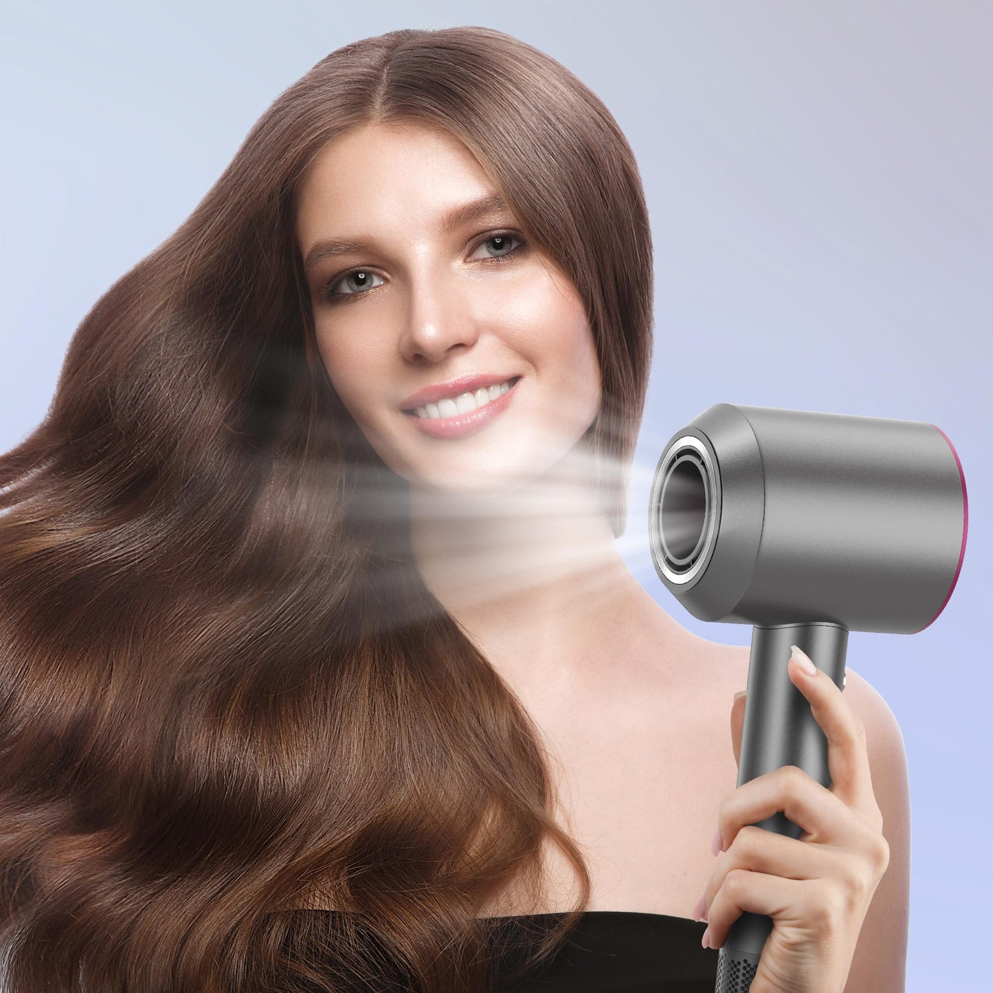 1600W Fast Drying Hair Dryer,Negative Ionic Blow Dryer with High-Speed 110,000 RPM Brushless Powerful Digital Motor,Low Noise Thermo-Control (Rosered-Gray)