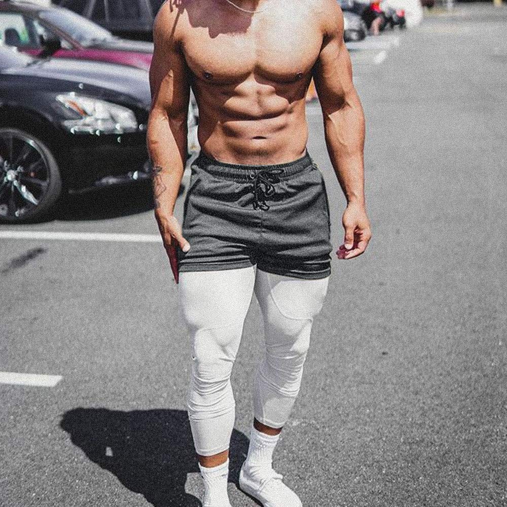 EVERWORTH Men's Solid Gym Workout Shorts Bodybuilding Running Fitted Training Jogging Short Pants with Zipper Pocket Grey XXL