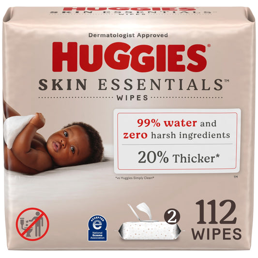 Huggies Skin Essentials Baby Wipes, Hypoallergenic, 99% Water, 10 Flip Top Packs (560 Wipes Total)