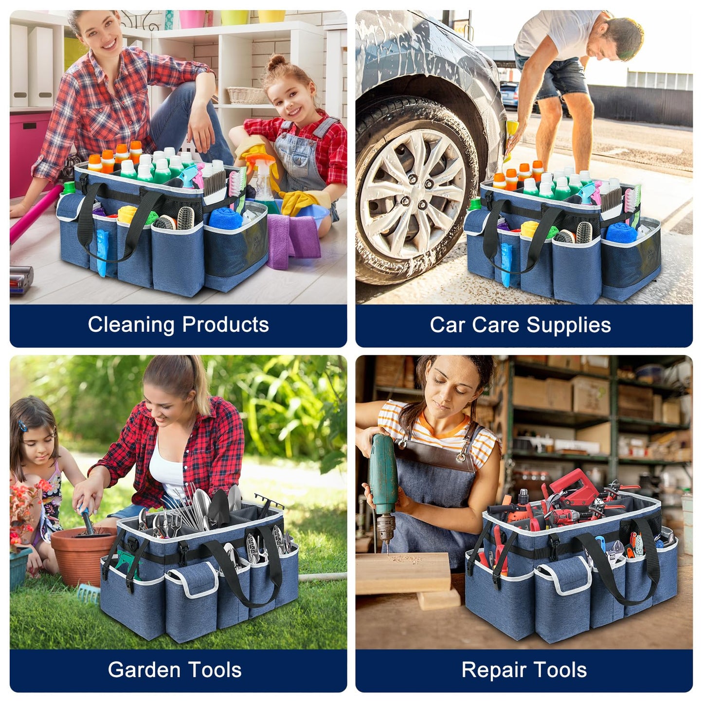 ZIOZERTT Cleaning Caddy Bag,Extra Large Cleaning Supplies Organizer with Handle for Housekeepers,Blue