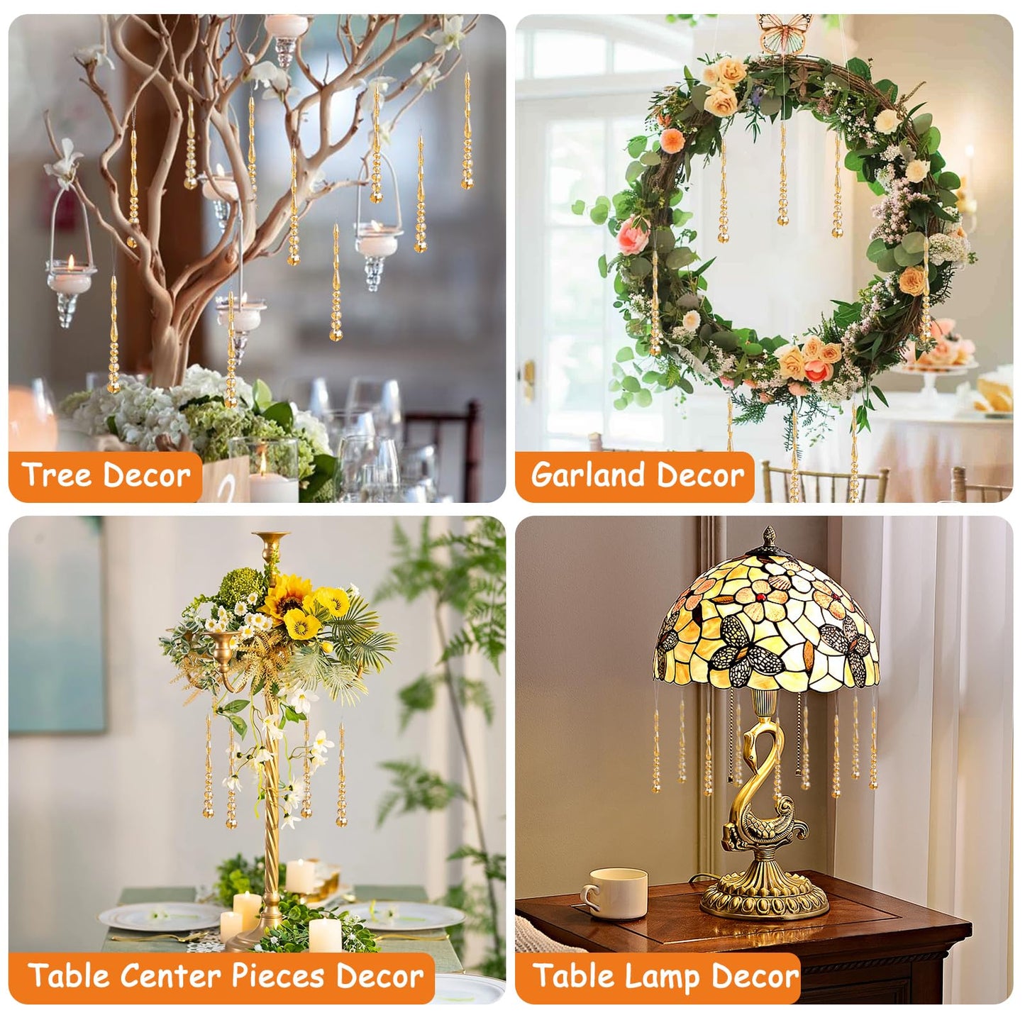 LUMITI 12pcs Crystal Icicle Christmas Tree Ornaments, Glass Beads Hanging Chandelier Pendants for Christmas Party Wedding Winter Decorations (Gold)