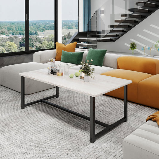 VERFARM 35.4" Rectangular Coffee Table for Living Room, Modern Industrial Style Coffee Table Center Table with Metal Frame for Small Space, Apartment, Office, Easy Assembly, Teak Oak