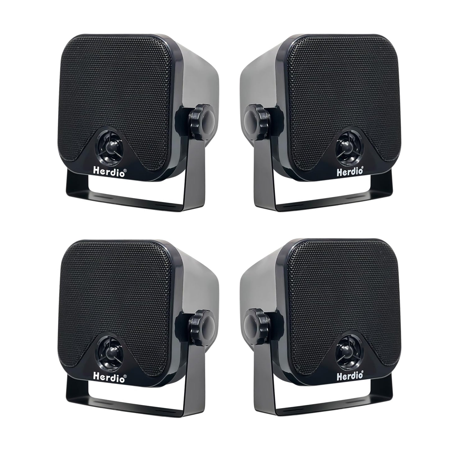 Herdio 4 Inches Heavy Duty Waterproof Boat Marine Box Outdoor Speakers Surface Mounted for Skid Steer ATV UTV RZR RV Golf Cart Tractor Powersports Boat Truck Jeep(4 Black Speakers)