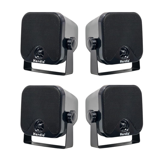 Herdio 4 Inches Heavy Duty Waterproof Boat Marine Box Outdoor Speakers Surface Mounted for Skid Steer ATV UTV RZR RV Golf Cart Tractor Powersports Boat Truck Jeep(4 Black Speakers)