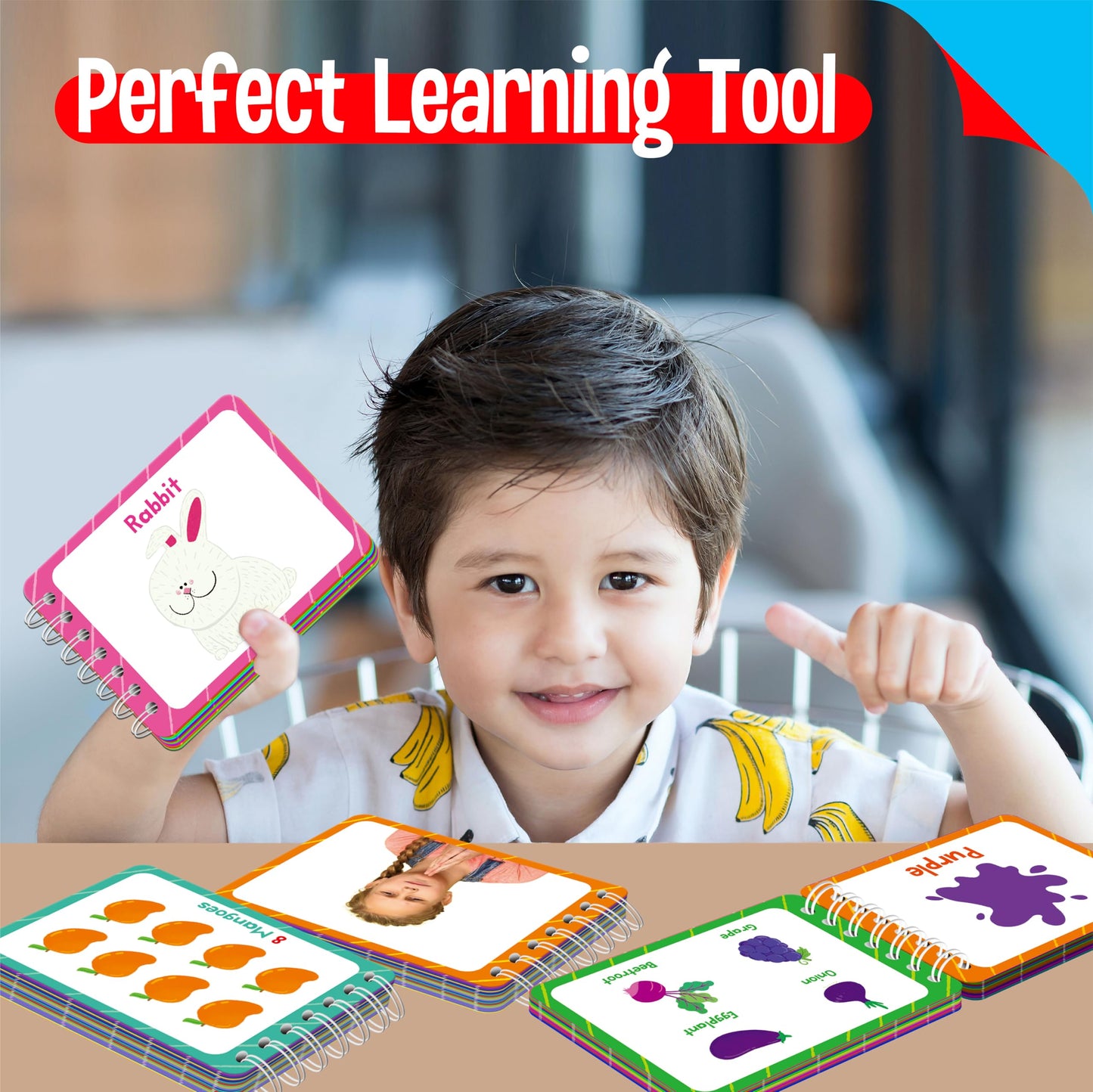 4 Preschool Learning Flipbooks, 96PCS Double Sided Printed Cards Set, Alphabet Letter A-Z, Number 1-20, Feelings and Emotions, Shapes and Colors Mini Board Books Set Early Educational Tool for Kids