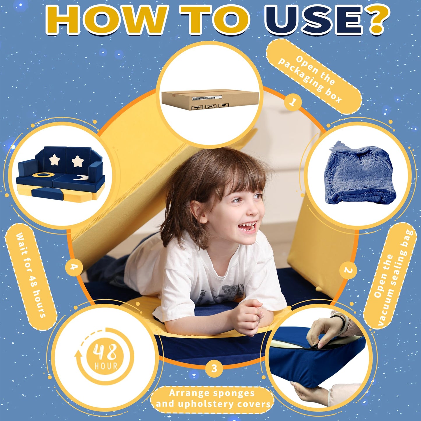 Erament 21PCS Modular Kids Play Couch - Universe Theme Toddler Couch Building Fort, Multifunctional Kids Sofa for Toddler to Teenagers, Playroom, Bedroom