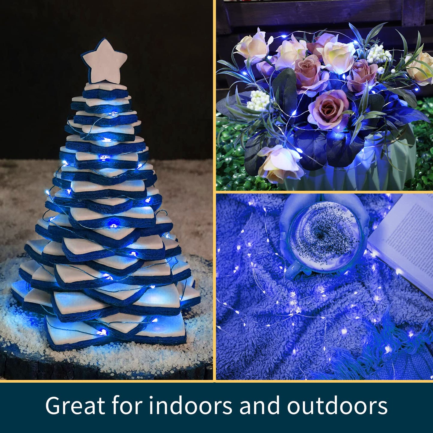 LAMPHOME 20 Pack Fairy Lights Battery Operated - 7ft 20 LED Lights Copper Wire Mini String Light Firefly Light for Mason Jars DIY Crafts Christmas Wedding Party Centerpiece Table Decor,Blue