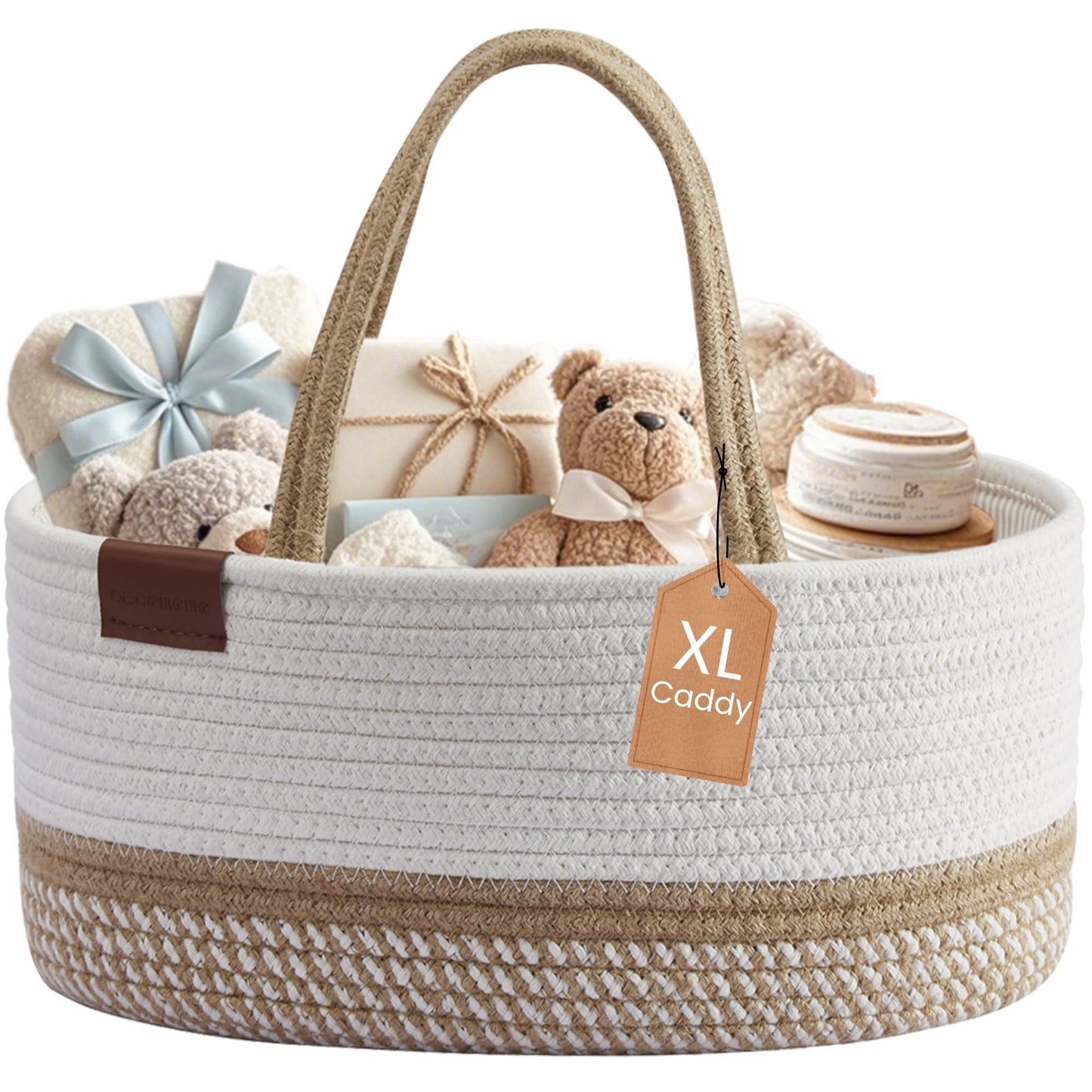 DECOMOMO Baby Caddy Organizer, Diaper Caddy Basket, Baskets for Baby Shower Gifts (Spiral Beige & White, Extra Large)