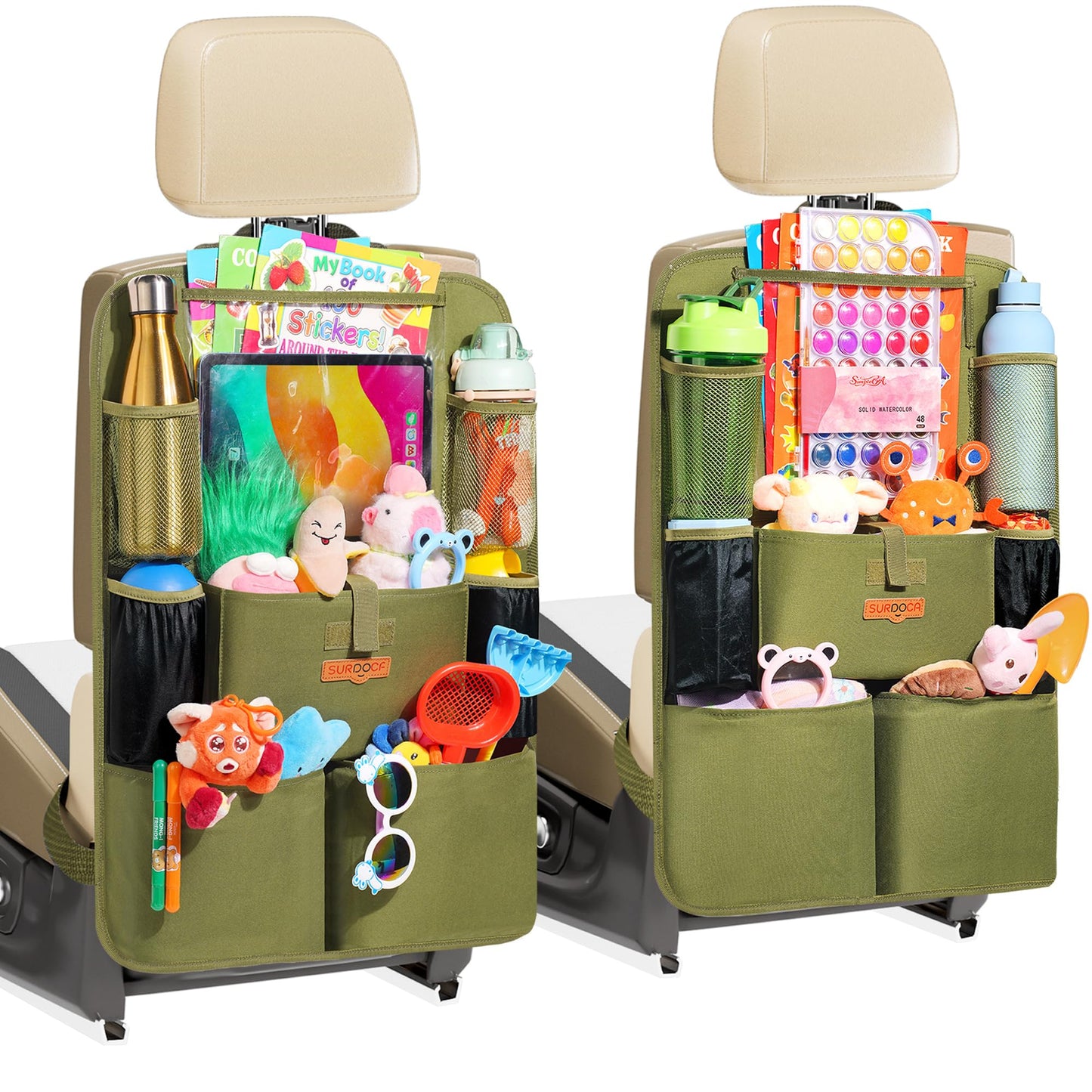 SURDOCA Car Organizers and Storage, Upgraded Car Seat Organizer with 11-inch Touch Screen Tablet Holder, Backseat Car Organizer with 8 Pockets, Car Seat Protector Road Trip Essentials for Kids