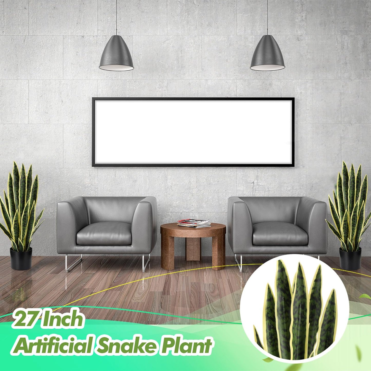 Crowye 4 Pack 2.25 Ft Tall Artificial Snake Plant Faux Sansevieria Plant Large Fake Snake Bulk in Pot for Home Office Housewarming Gift